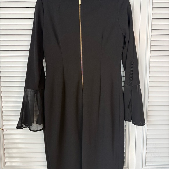 Calvin Klein Black Bell Sleeve Dress with Sheer Sleeves - Picture 5 of 7